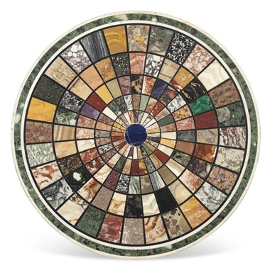 An ormolu-mounted and ebonised specimen marble centre table. 29  in (73.7  cm) high, 29⅝  in (75.2  cm) diameter. Estimate $3,000-5,000. Offered in Interiors New York Visions on 6 June at Christie’s in New York