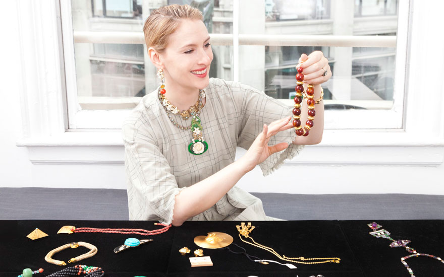 Lisa Salzer-Wiles with some of the jewellery offered in Interiors New York Visions on 6 June at Christie’s in New York