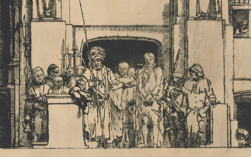 Detail of Rembrandt Harmensz. Van Rijn (1606-1669), Christ presented to the people (‘Ecce Homo’). Sheet 15 x 17⅝  in (38.7 x 44.8  cm). Estimate On request. Offered in Old Masters