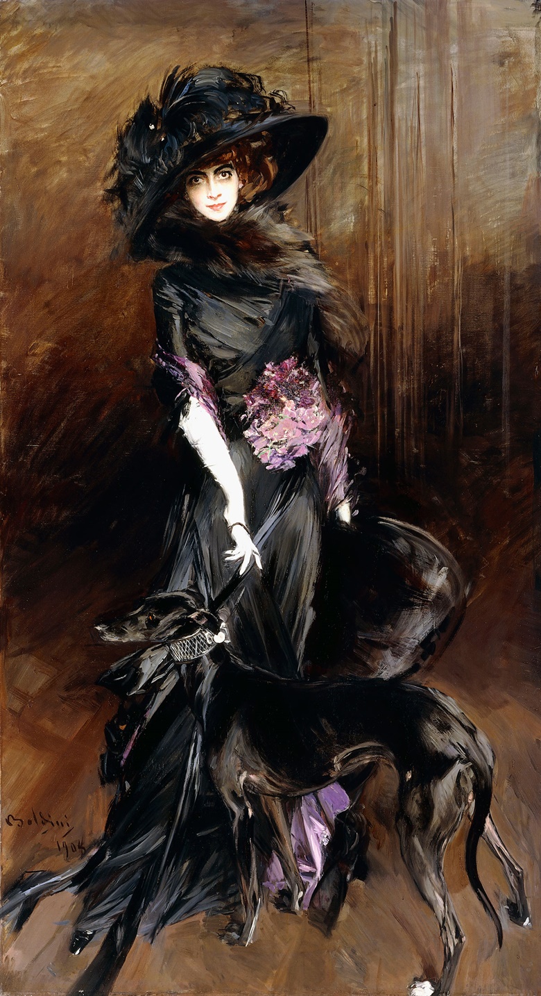 Giovanni Boldini, Marchesa Luisa Casati with a Greyhound, 1908. Private collection. From High Society at the Rijksmuseum, 8 March-3 June 2018