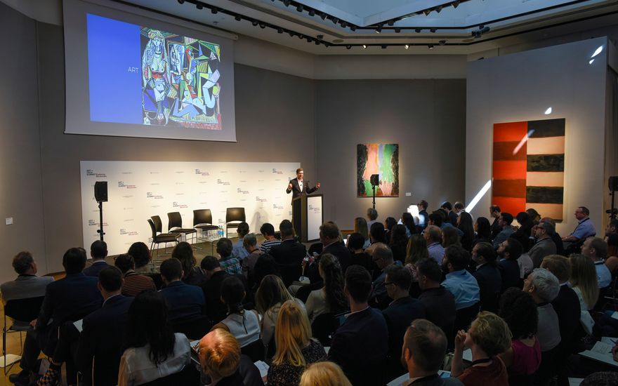 Nicolas Cary, a founding Member of the Board of Commissioners of Blockchain Commission for Sustainable Development, addresses the audience at Christie’s London