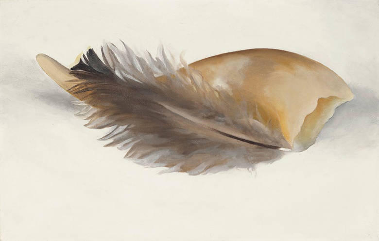 Georgia OKeeffe (1887-1986), Horn and Feather, painted in 1937. Oil on canvas. 9 x 14 in (22.9 x 35.6 cm). Sold for $612,500 on 13 November 2018 at Christie’s in New York