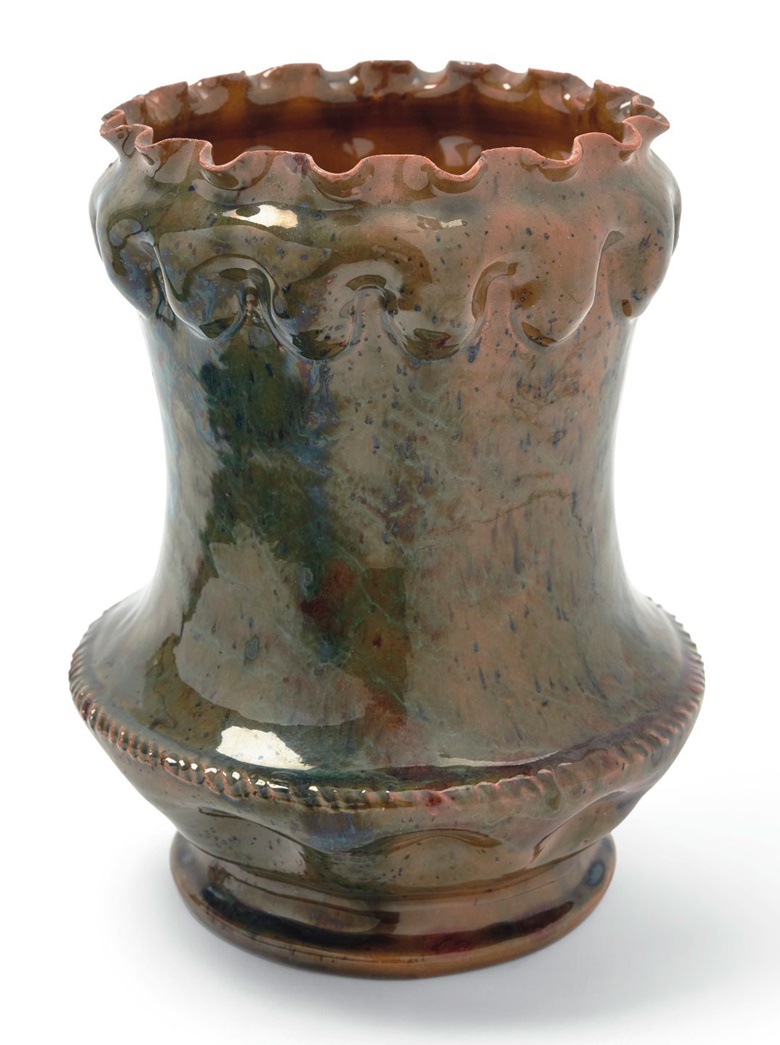 George Ohr (1857-1918), Glazed Ceramic Vase, circa 1900. Glazed ceramic. 7 high x 5 in diameter (17¾ x 5½ cm). Estimate £6,000-8,000. Offered in UnBreakable on 2 October at Christie’s London