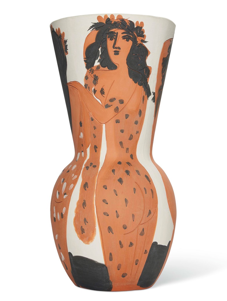 Pablo Picasso (1881-1973), Grand vase aux femmes voilées, conceived in 1950 and executed in a numbered edition of 25. Terracotta vase painted with white, red and black engobe. Height 26in (66cm). Estimate £400,000-600,000. Offered in UnBreakable on 2 October at Christie’s London