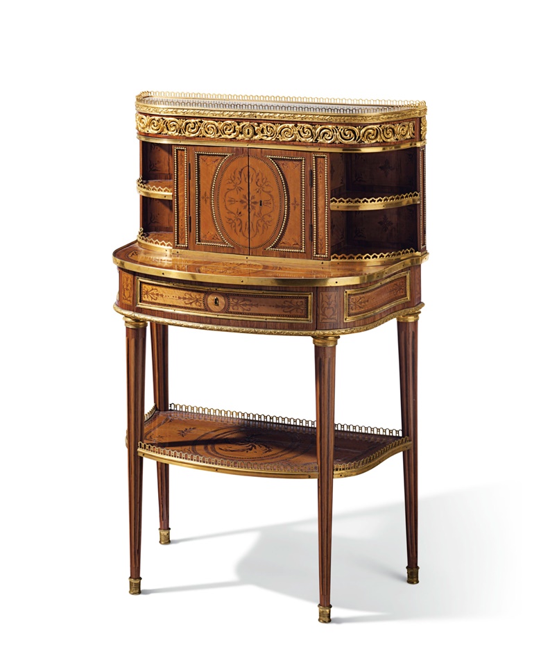 A Louis XVI ormolu-mounted bois citronnier, tulipwood and amaranth bonheur du jour, by Roger Vandercruse, circa 1780. Estimate $60,000-80,000. Offered in A Love Affair with France The Collection of Elizabeth Stafford on 1 November at Christies in New York