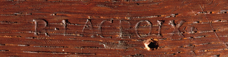 Top, the stamp of Jean-Henri Riesener (1734-1806); above, the stamp of Roger Vandercruse (1728-1799), who was also known as Lacroix