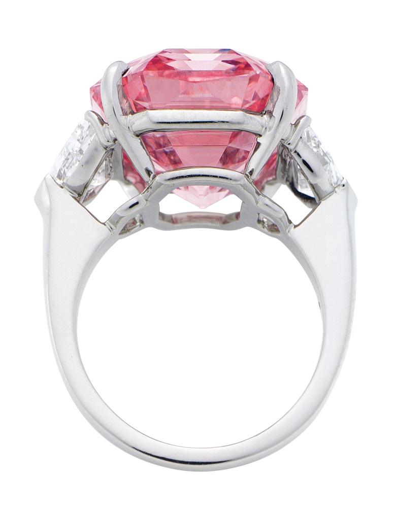 The Pink Legacy diamond in a ring