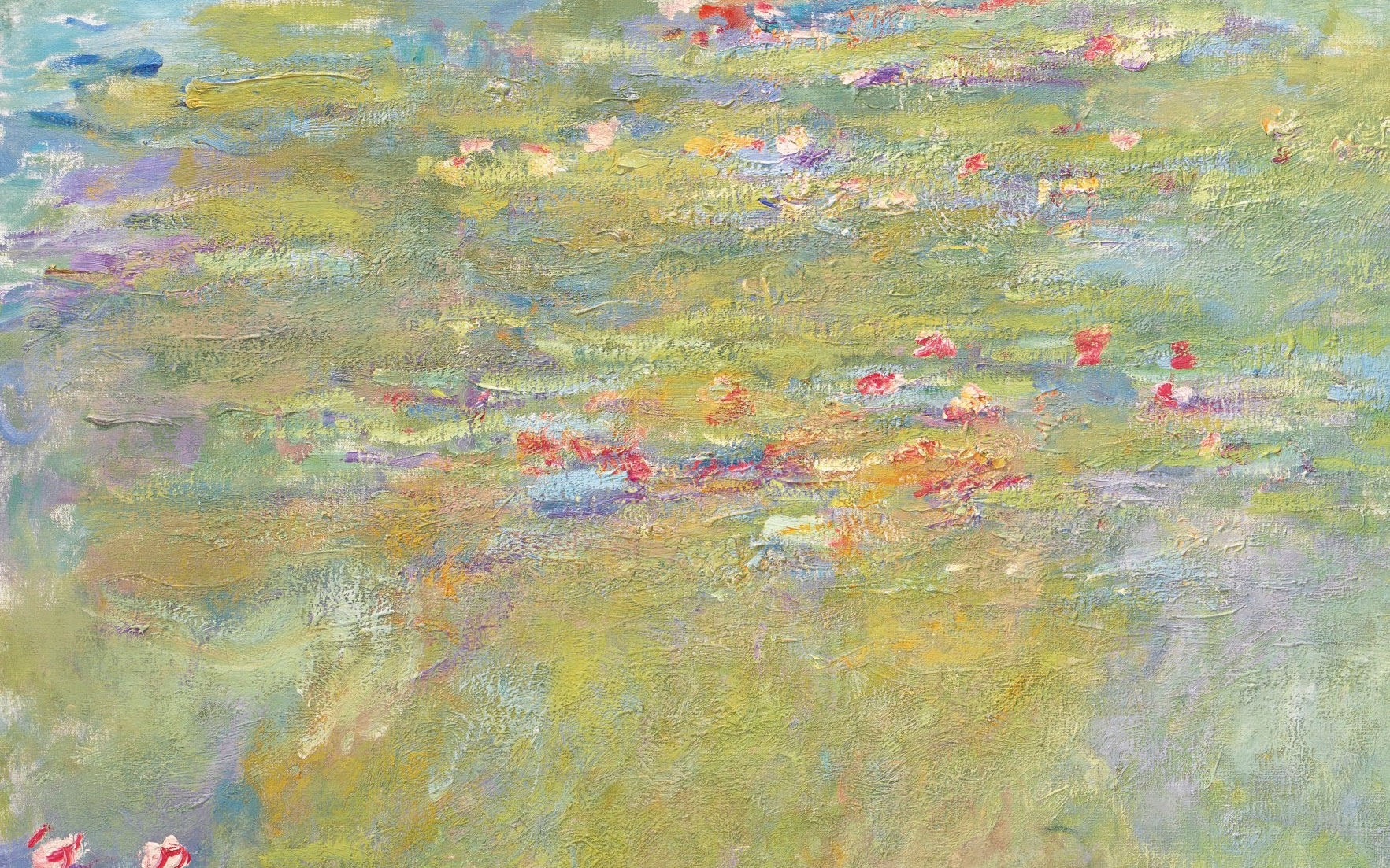 Detail of Claude Monets (1840-1926), Le bassin aux nymphéas, 1917-19.  Oil on canvas. 39¾ x 79 in (100.7 x 200.8 cm). Estimate $30,000,000-50,000,000. Offered in the Impressionist &