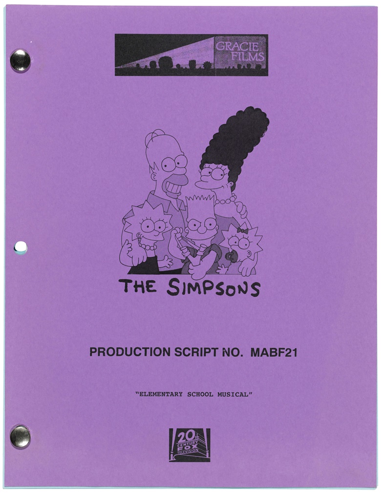 Stephen Hawking makes an appearance on The Simpsons, [Stephen Hawking]. 14 December 2009. 48 pages, 280 x 215 mm. Provenance from the estate of the late Professor Stephen Hawking. Estimate £2,000-3,000. This lot is offered in  On the Shoulders of Giants Newton, Darwin, Einstein, Hawking, 31 October to 8 November 2018, Online