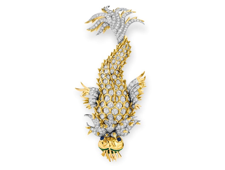 The ‘Night of the Iguana’ brooch — a diamond, sapphire and emerald ‘Dolphin’ brooch, by Jean Schlumberger, Tiffany & Co. Sold for $1,202,500 on 13 December 2011 at Christie’s in New York