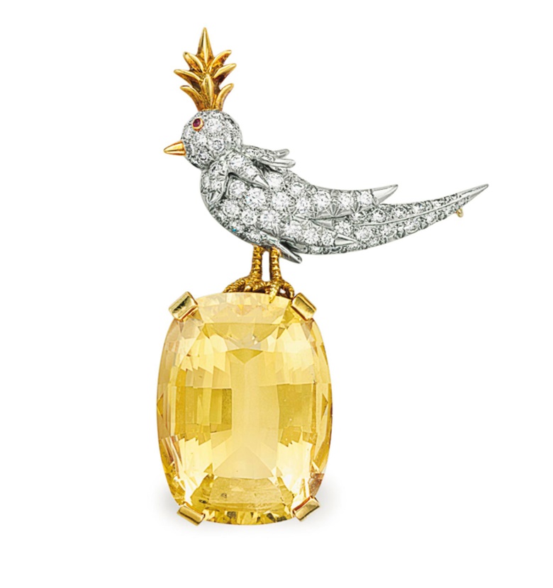 A diamond, citrine and ruby ‘Bird on a Rock’ brooch, by Jean Schlumberger, Tiffany & Co. Sold for $27,500 on 7 December 2016 at Christie’s in New York