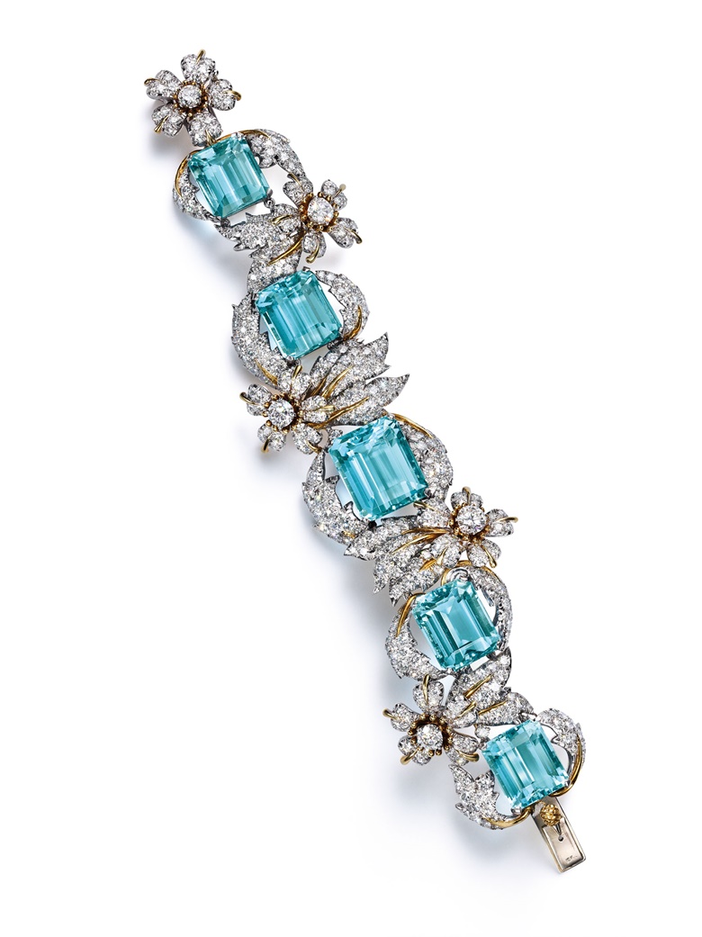 An aquamarine and diamond ‘Leaves and Flowers’ bracelet, by Jean Schlumberger, Tiffany & Co. Sold for $250,000 on 12 June 2018 at Christie’s in New York
