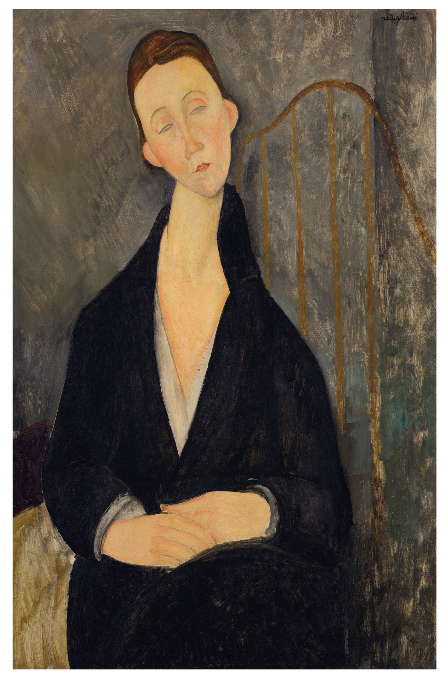 Amedeo Modigliani (1884-1920) Lunia Czechowska (à la robe noire), 1919. Oil on canvas. 36 ⅜ x 23 ⅝ in (92.4 x 60 cm). Estimate $12,000,000-18,000,000. This work is offered in the Impressionist & Modern Art Evening Sale on 13 May at Christie’s in New York. The Collection of Drue Heinz