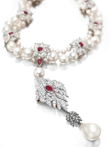 La Peregrina a natural pearl, diamond, ruby and cultured pearl necklace, by Cartier. Sold for $11,842,500 on 13 December 2011 at Christie’s in New York