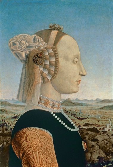 Piero della Francesca, Battista Sforza, Wife of Federigo da Montefeltro, Duke of Urbino, circa 1465. Galleria degli Uffizi, Florence, Tuscany, ItalyBridgeman Images