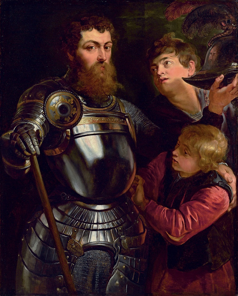 Rubens’ portrait, A Commander Being Armed for Battle (1613). Hill purchased the painting in 2010 for just over $9 million — then had a suspect area of paint around the face of one page peeled away