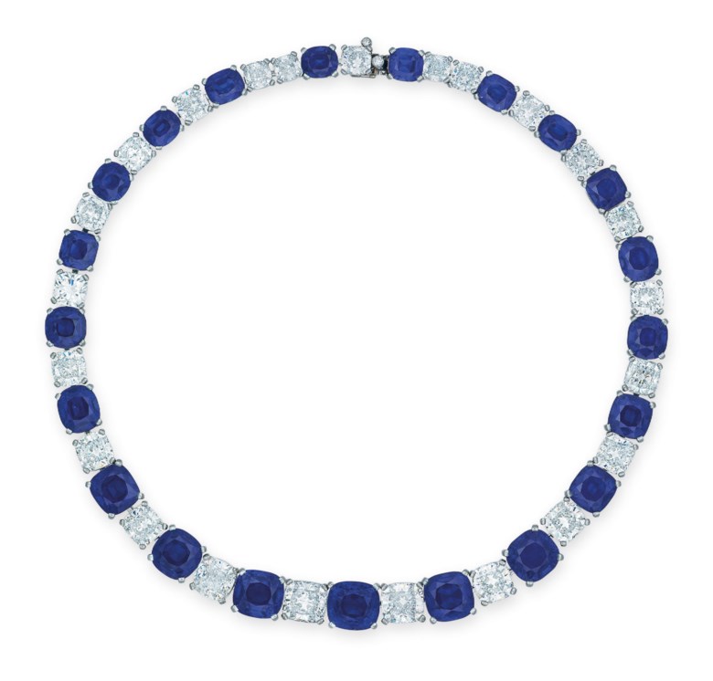 A superb sapphire and diamond necklace. Gübelin, 2018. Sold for HK$116,537,500 on 27 November 2018 at Christie’s in Hong Kong