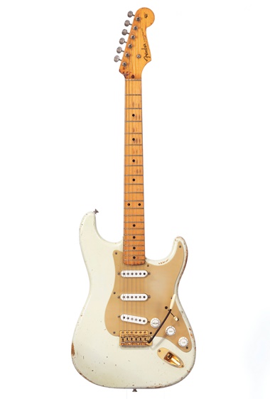 A White Fender Stratocaster with the serial number #0001. Fender Electric Instrument Company, Stratocaster, Fullerton, CA, 1954. A solid-body electric guitar known as The #0001 Stratocaster. Estimate $100,000-150,000. Offered in The David Gilmour Guitar Collection on 20 June at Christie’s in New York.