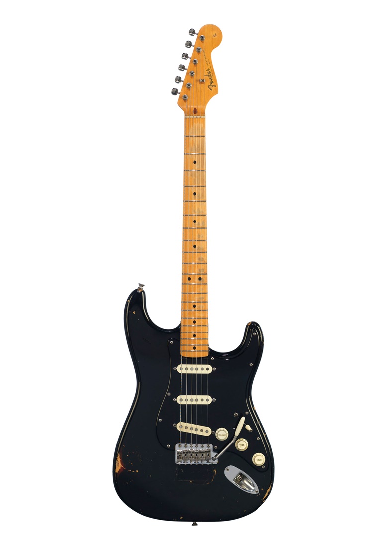 Fender Electric Instrument Company, Stratocaster, Fullerton CA, 1969. A solid-body electric guitar known as The Black Strat. Sold for $3,975,000 on 20 June at Christie’s in New York