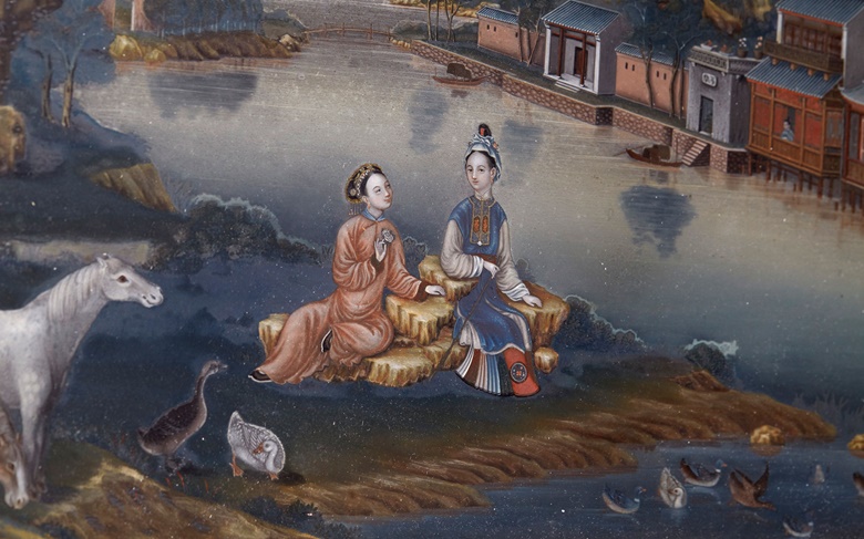 Chinese Export Art A Pair Of Reverse Mirror Paintings