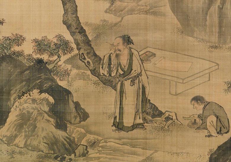 Detail showing a scholar preparing to practice calligraphy, from Scholars Admiring WaterfallScholar Pondering, an anonymous 17th-18th century work. Sold for HK$125,000 on 30 November 2015 at Christie’s in Hong Kong