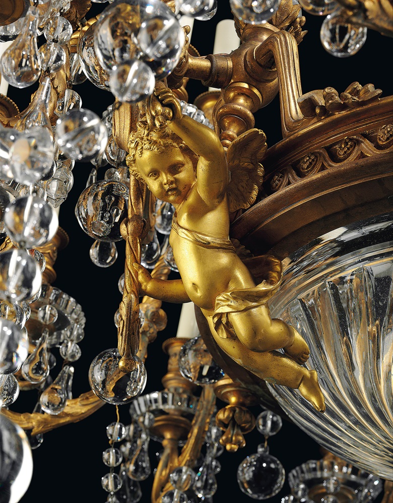 The ormolu-mounted cherubs on this chandelier mark it out as one of the most desirable 19th-century examples by Baccarat. A French ormolu and cut-glass 24 light chandelier, By Baccarat, Paris, circa 1890. 60  in (152.5  cm) high; 33  in (84  cm) diameter. Estimate £30,000-50,000. Offered in The Collector Silver &19th Century Furniture, Sculpture & Works of Art  on 23 May 2019 at Christie’s in