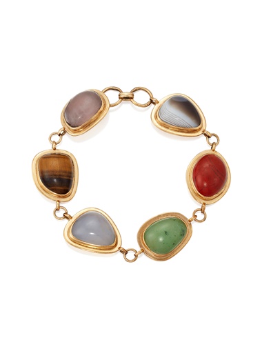 Hardstone pebble bracelet, 1960s. 20.5 cm. Estimate £1,500-2,500. Offered in
Mrs Thatcher Part III, 2-9 May 2019, Online