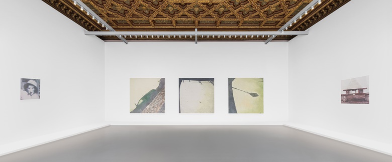 (From left to right) Luc Tuymans, Issei Sagawa, 2014, Tate; Murky Water, 2015, Collezione Prada, Milano; Le Mépris, 2015, Collection of Mimi Haas. Installation view at Palazzo Grassi, 2019. © Palazzo Grassi, Photography by Delfino Sisto Legnani e Marco Cappelletti