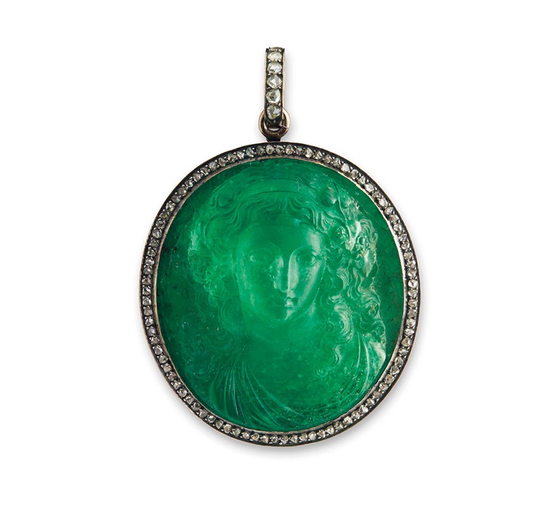 An historic emerald and diamond pendant. Sold for CHF 181,250 on 15 November 2016 at Christie’s in Geneva