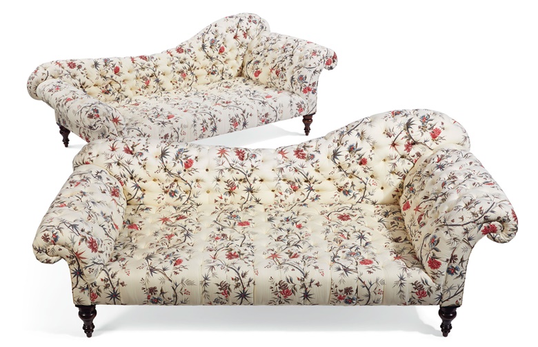 A pair of large button-tufted recamiers, 20th century. 36½ in (93 cm) high, 93 in (236 cm) wide, 44 in (112 cm) deep. Estimate $5,000-8,000. Offered in Interiors on 21-22 August 2019 at Christie’s in New York
