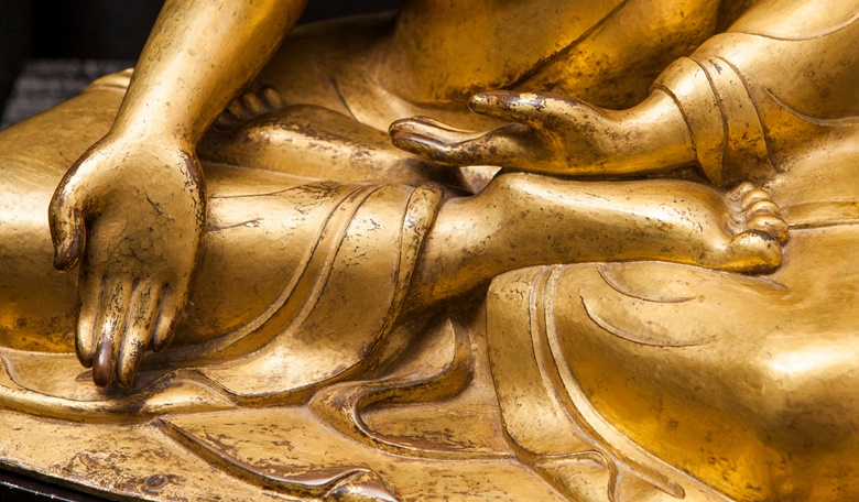 It’s the mudra or hand gesture that makes this figure identifiable as Ratnasambhava