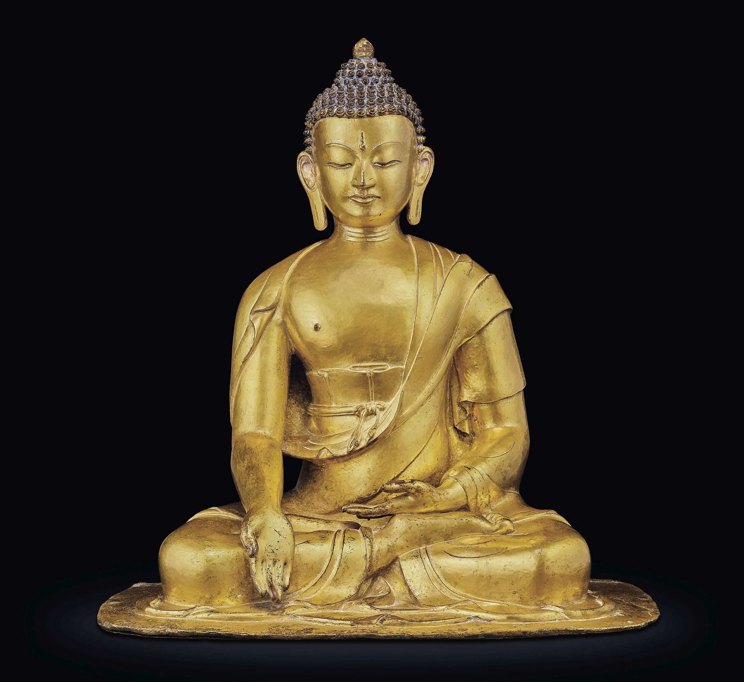 9/" Antique Tibet Buddhism hand painting copper gilt Manjusri Bodhisattva statue