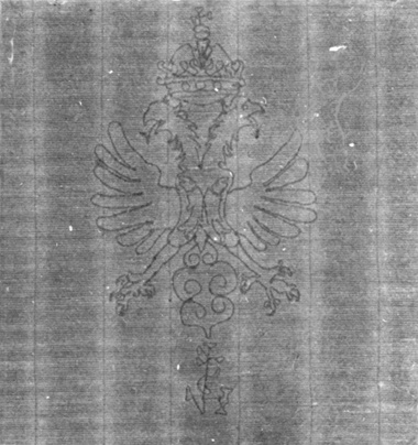 An example of a double-headed eagle watermark on one of Rembrandt’s prints from 1631-34