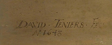 David Teniers the Younger’s signature, date and self-portrait, from his work Le déjeuner au jambon