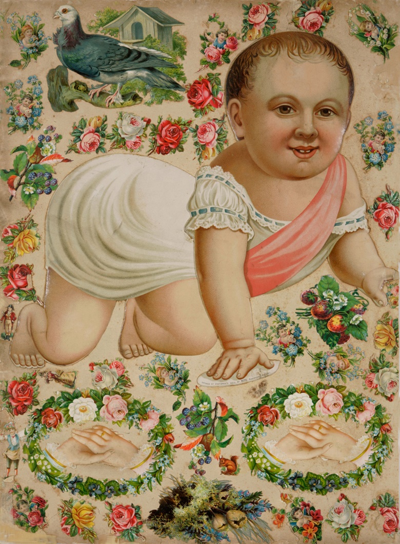 Anonymous, Baby, circa 1890. Collage. 53 x 39 cm. Photography England & Co, London © England & Co, London. On view at Cut and Paste 400 Years of Collage, until 27 October 2019. Scottish Gallery of Modern Art