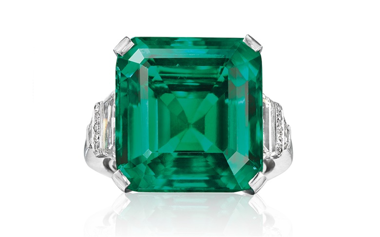 The Rockefeller Emerald. A rare and historic emerald and diamond ring by Raymond Yard. Sold for $5,511,500 on 20 June 2017 at Christie’s in New York