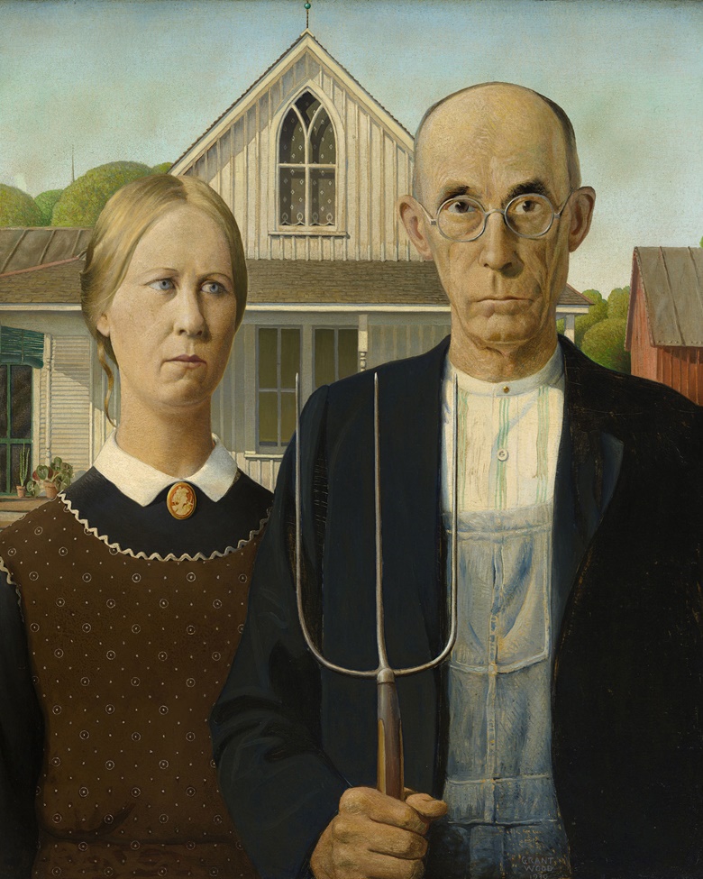 Grant Wood (1891-1942), American Gothic, 1930. Oil on Beaver Board. The Art Institute of Chicago, IL, USAFriends of American Art CollectionBridgeman Images