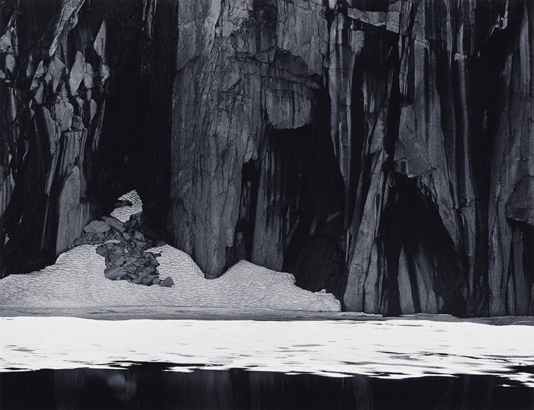 Ansel Adams (1902-1984), Frozen Lake and Cliffs, Sierra Nevada, California, 1932. Gelatin silver print. Imagesheet 9½ x 12⅜ in. (24.1 x 31.3 cm). Mount 15⅞ x 19⅝ in (40.3 x 50.4 cm).  Estimate $10,000-15,000. Offered in Ansel Adams and the American West Photographs from the Center for Creative Photography on 10 December 2019 at Christie’s in New York. Artwork © The Ansel Adams