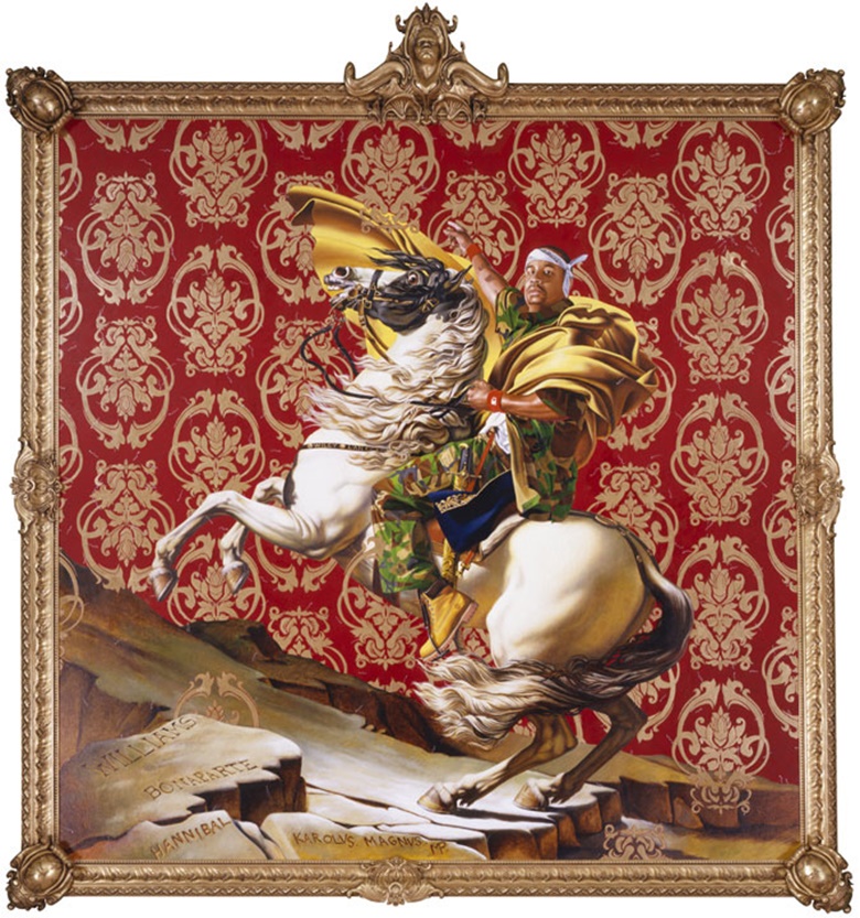 Kehinde Wiley, Napoleon Leading the Army Over the Alps, 2005. Artwork © 2005 Kehinde Wiley. Used by permission. Collection of the Brooklyn Museum. Courtesy of Roberts Projects, Culver City, California; Sean Kelly, New York; Galerie Daniel Templon, Paris; and Stephen Friedman Gallery, London