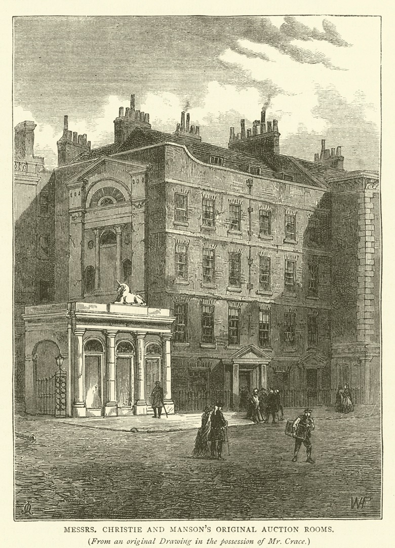 Messrs Christie and Mansons original auction rooms, from an original drawing in the possession of Mr Crace (engraving). Photo Bridgeman Images