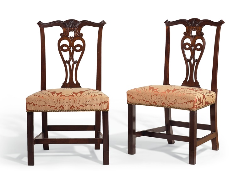 The Christopher Champlin pair of Chippendale carved mahogany stop-fluted side chairs, Newport, 1770-1785. Estimate $20,000-30,000. Offered in Important American Furniture, Folk Art and Silver on 24 January 2020 at Christie’s in New York