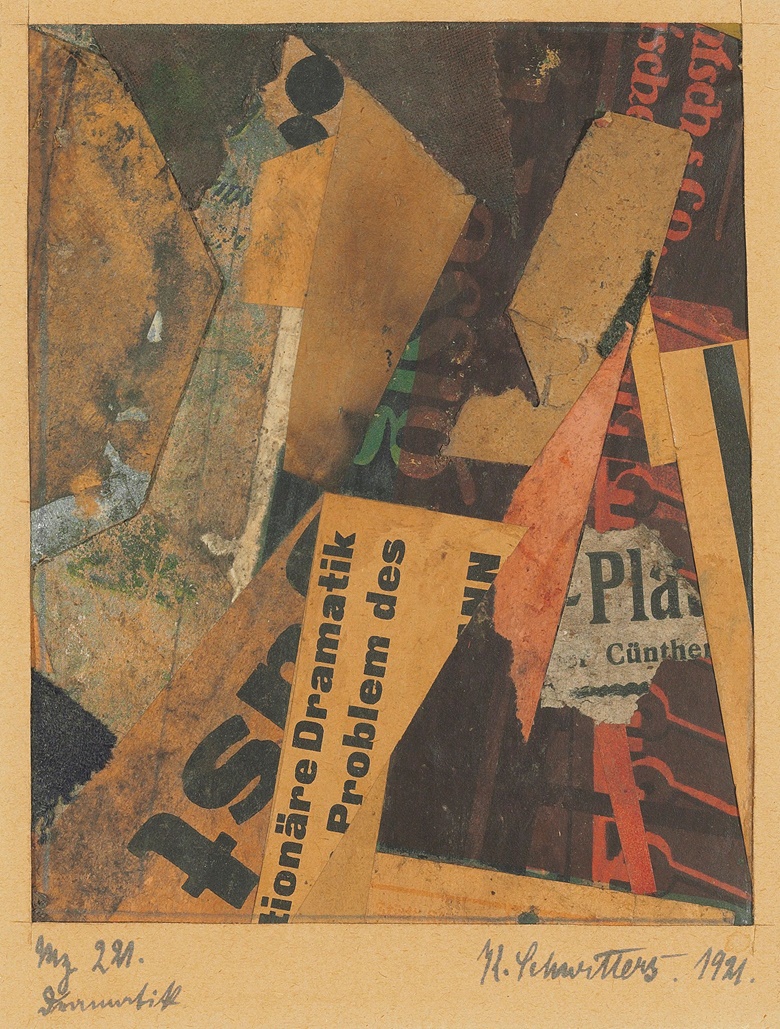Kurt Schwitters (1887-1948), Mz 221. Dramatik, executed in 1921. Fabric, gouache, card and paper collage on paper. 5¼ x 4⅛ in (13.3 x 10.5 cm). Sold for £100,000 in Impressionist and Modern Works on Paper on 6 February 2020 at Christie’s in London