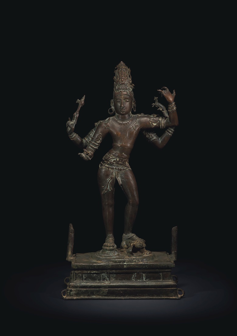 A rare and magnificent bronze figure of Shiva Tripuravijaya, South India, Tamil Nadu, Chola period, early 11th century. 32⅜ in (82.3 cm) high. Estimate $1,000,000-1,500,000. Offered in Sacred and Imperial The James and Marilynn Alsdorf Collection Part I on 24 September at Christie’s in New York