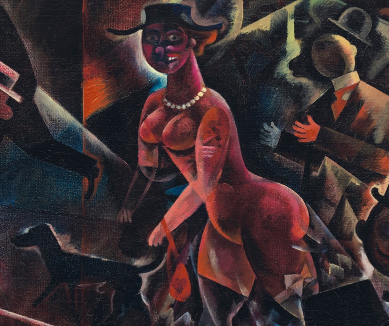 乔治·葛罗兹绘于1918年7月的《危险道路》局部细节，画中妓女令路人的脸变成狗脸