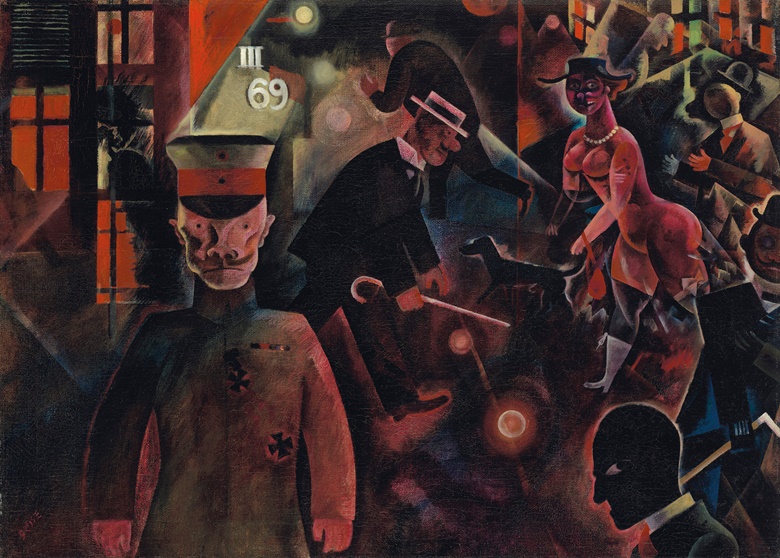 George Grosz (1893-1959), Gefährliche Straße, painted in July 1918. Oil on canvas. 18⅝ x 25¾ in (47.3 x 65.3 cm). Estimate £4,500,000-6,500,000. Offered in the Impressionist and Modern Art Evening Sale on 5 February 2020 at Christie’s in London