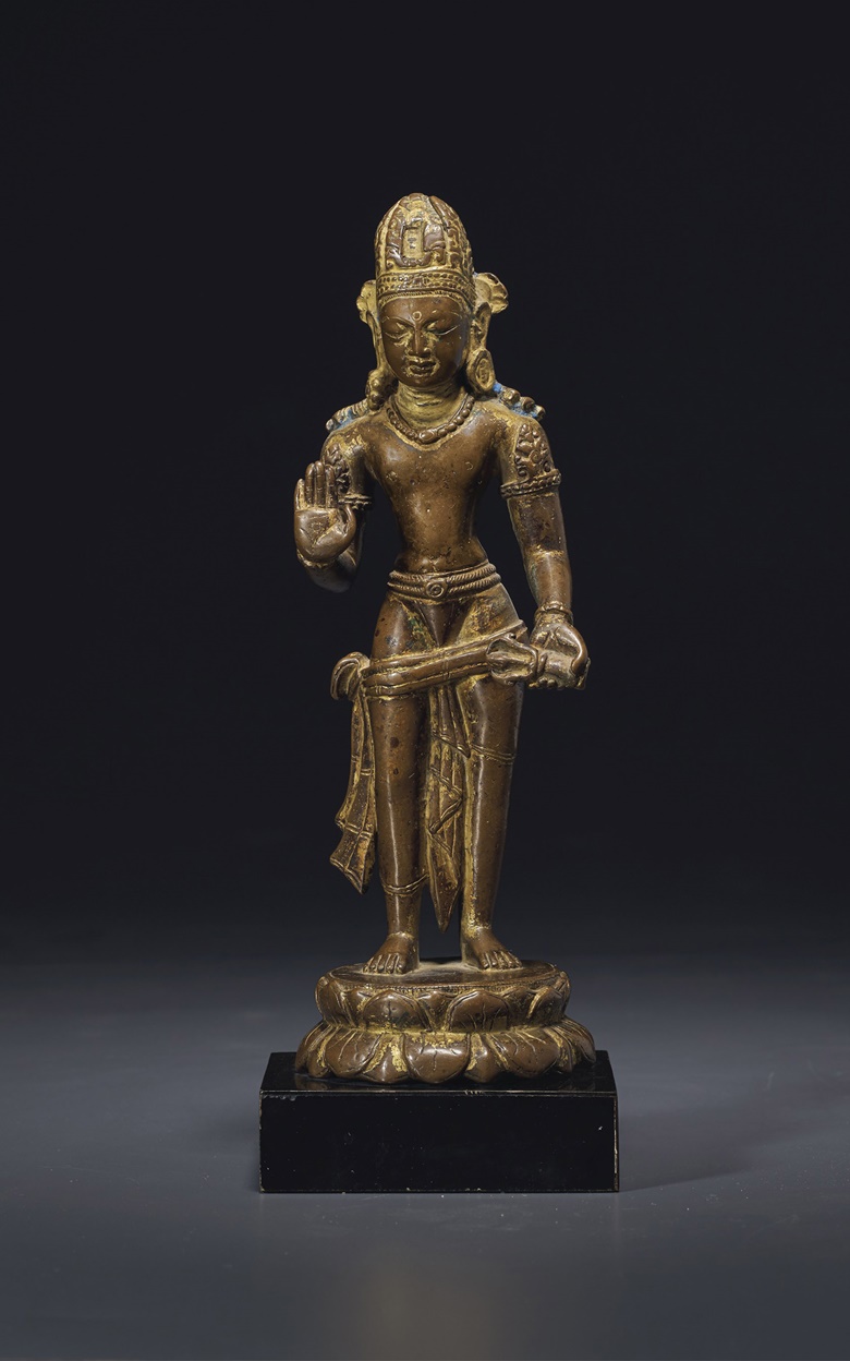 A rare gilt-bronze figure of Vajrapani, Nepal, Licchavi Period, 9th-10th century. 9½ in (24.1 cm) high. Estimate $60,000-80,000. Offered in Sacred and Imperial The James and Marilynn Alsdorf Collection Part I on 24 September at Christie’s in New York