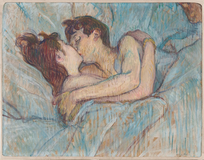 Henri de Toulouse-Lautrec (1864-1901), Au lit Le baiser,
1892. Oil on board, 17⅞ x 23 in (45.5 x 58.5 cm). Private Collection.