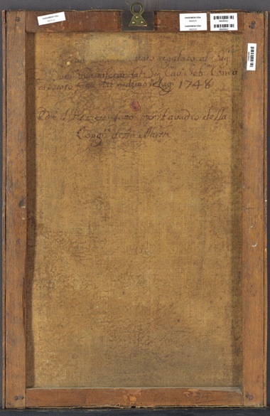 The reverse of Conca’s painting features a handwritten inscription indicating that it was gift to one D. Domenico Guastaferro
