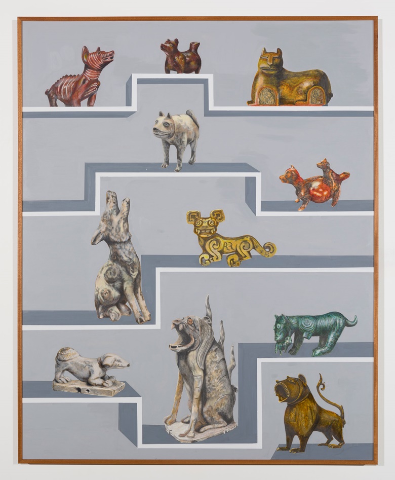 Gala Porras-Kim, 13 International Dogs, 2019. Graphite, colour pencil, and ink on paper mounted on canvas, mahogany artist’s frame. 60 x 48 in (152.4 x 121.9 cm). #GP1082