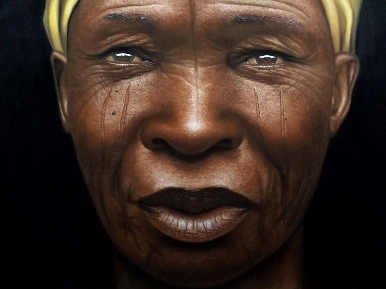 Babajide Olatunji (b. 1982), Tribal Marks Series II #52, 2019. Charcoal and pastel on paper. 106 × 152 cm (41.7 x 59.9 in). Courtesy of the artist & TAFETA